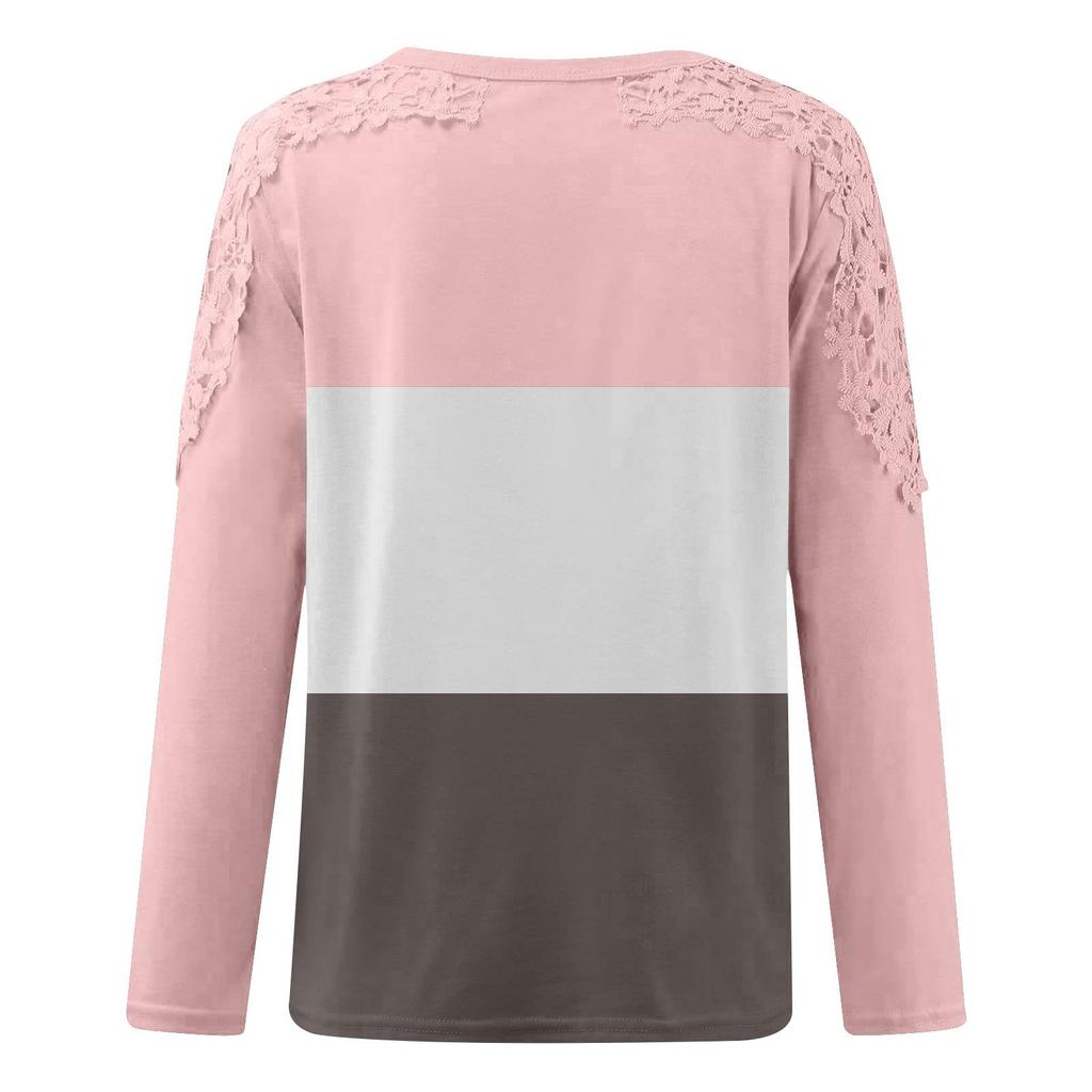 Womens Lace Hollow Out Tops Fall Cold Shoulder Shirts Long Sleeve Crewneck Blouses Casual Loose Pullover Shirts