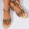 Sandalias Casuales de Leopardo con Tiras Cruzadas para Mujer Verano 2025 Bohemia Suela de Cáñamo Sandalias Ligeras Cómodas Zapatos de Playa Talla Grande