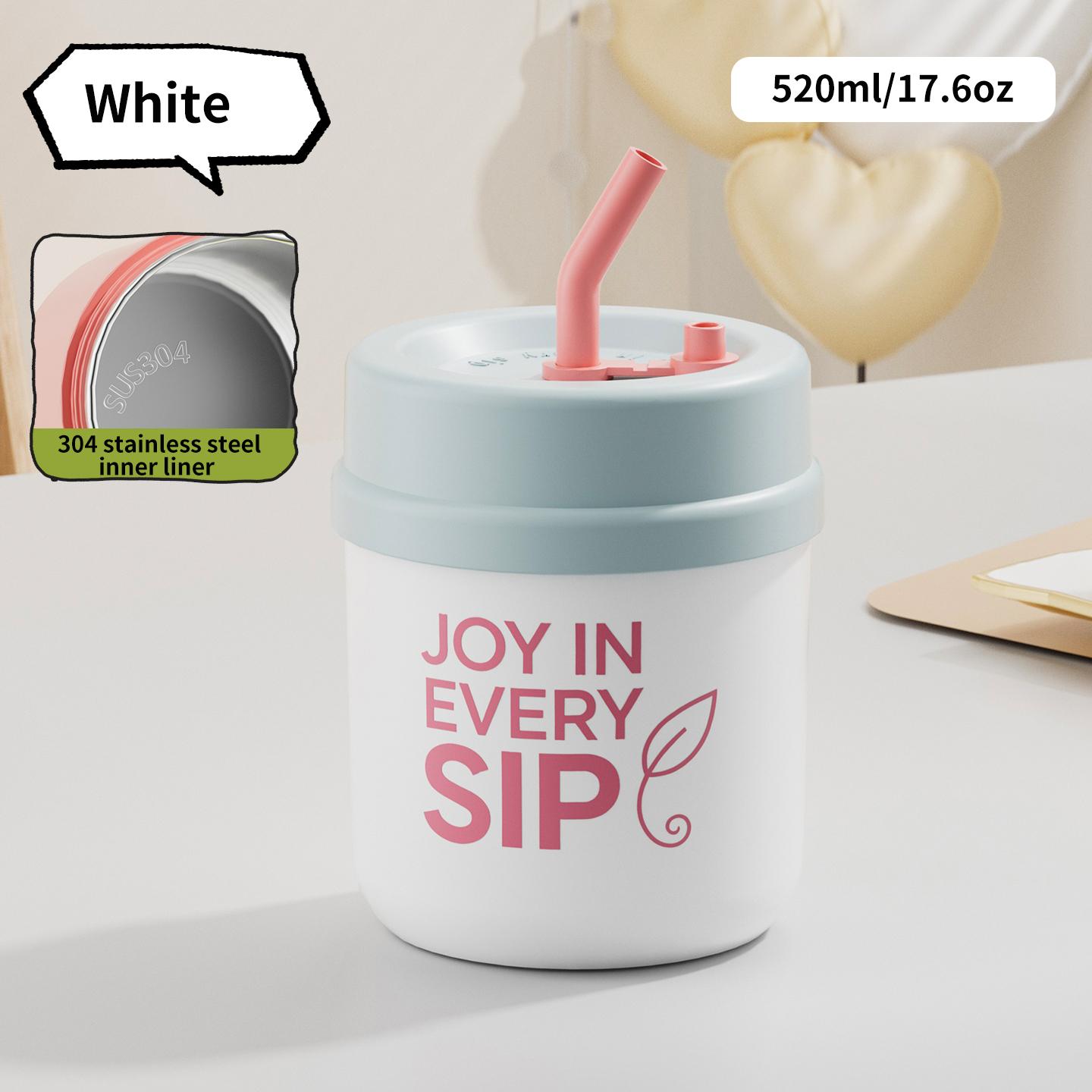 

1pc 520ml/17.6oz Stainless Steel Coffee Mug with Lid & Straw - Reusable, Non-Slip, Round Shape, ldeal for Hot & Cold Beverages, белый
