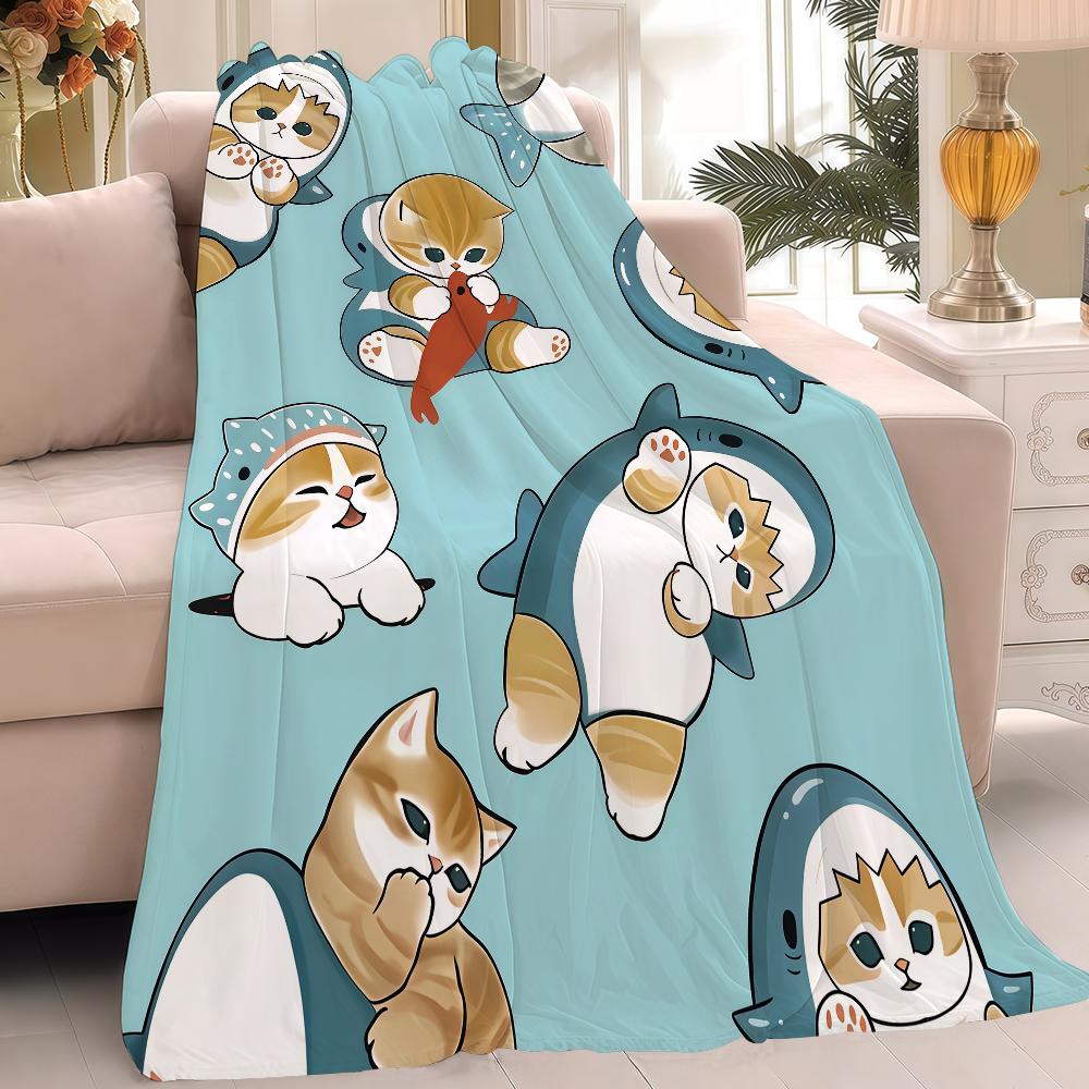 Cartoon M-Mofus en C-kat schattige deken, warm en zacht, geschikt voor slaapkamer, woonkamer, bank, bed, kantoor, reizen en kamperen.