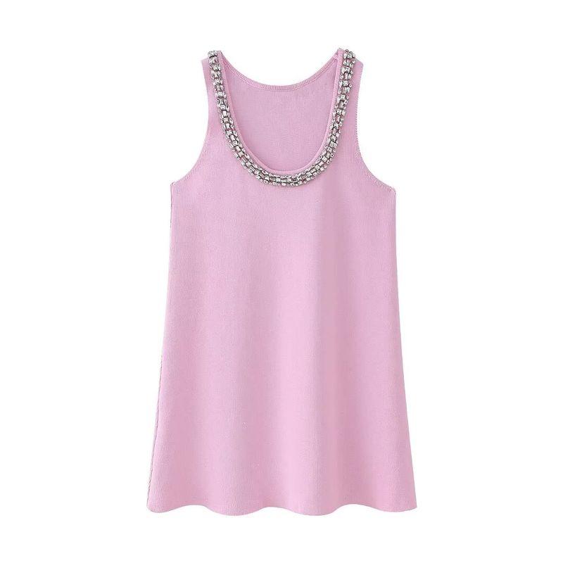 

Kaslead New Arrival Women s Fashion Style Fashion Jewelry Inlay Plain Stitch Mini Dress 5755025 Pink purple L