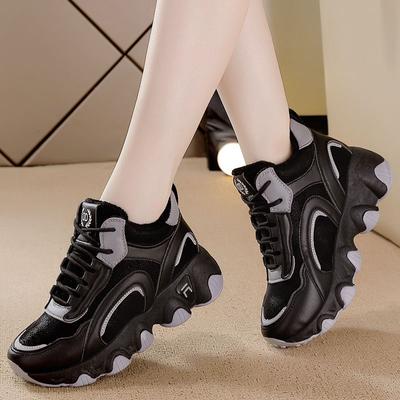 Women Sneakers 2024 Cotton Shoes Thick Sole Plush Winter New Soft Sole Lace Up Platform Fashion Warm Wear-resistant Casual Shoes