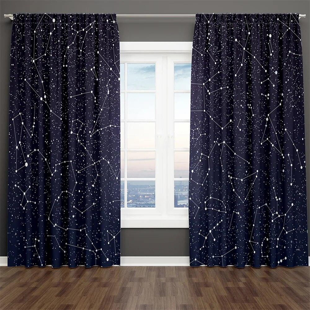3D-Druck, blau, schwarz, Sternenhimmel-Serie, Milchstraße, Kind, 2-teilig, Schattierungsvorhang für Wohnzimmer, Schlafzimmer, Dekor, Stangentasche