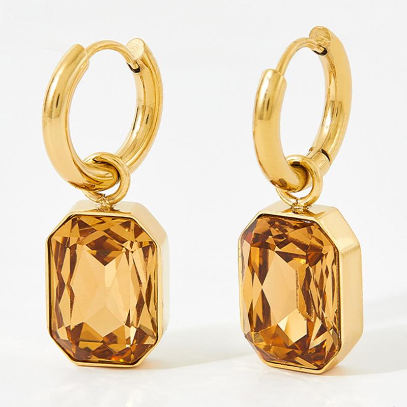 Trendige quadratische Zirkonia-Tropfen-Ohrstecker für Frauen Mädchen Goldfarbenes Metall Kristallstein Anhänger Ohren Accessoires Zirkon Geschenke