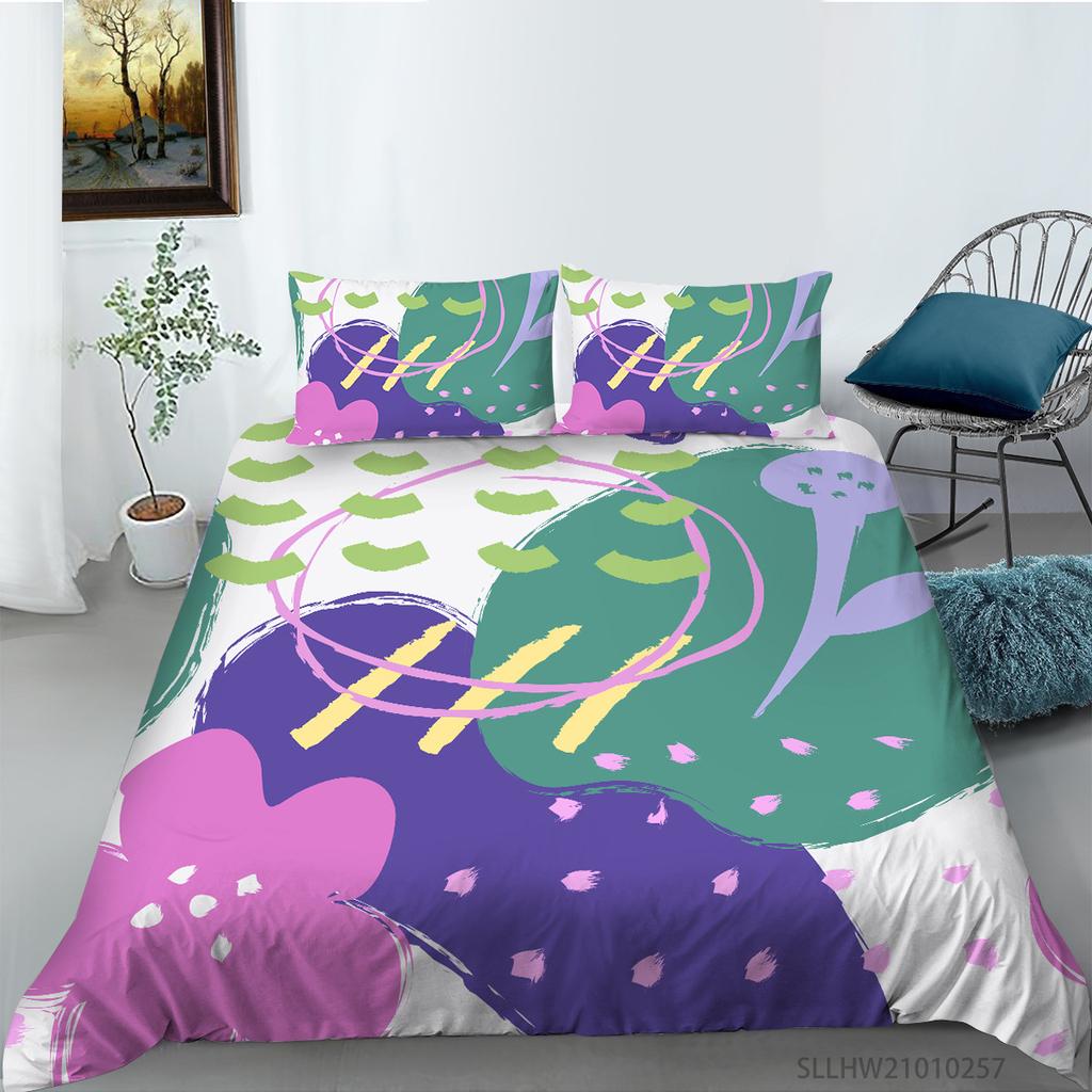 Cartoon Painting 3D Digital Printing Quilt Cover Pillowcase Two Three Piece Set Polyester