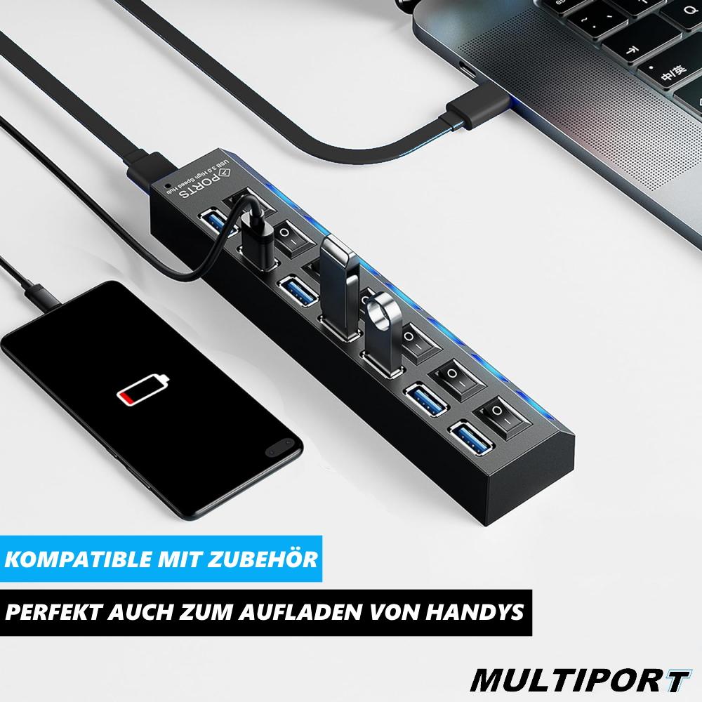 MULTIPORT USB Hub 7-portový Rozbočovač Adaptér Superspeed Datový rozbočovač