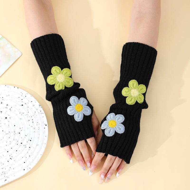 

Милые вязаные теплые длинные нарукавники для девочек, школьниц, прелестные перчатки без пальцев с цветами для принцесс