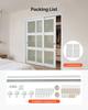 Sliding Closet Door, 1829mm (Double 940mm) x 2032 mm, 3-Lite Frosted Glass Bypass Sliding Doors with Hardware Kit, Solid Wood & MDF Slab with