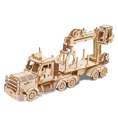 Hallisun 3D Holzpuzzle LKW-Kran 3D Puzzle Bewegliches Holzauto Mechanisches Bastelwerk Handarbeit DIY Mechanisch Erwachsenen Geburtstag Bausatz 3D Puzzle Spielzeug