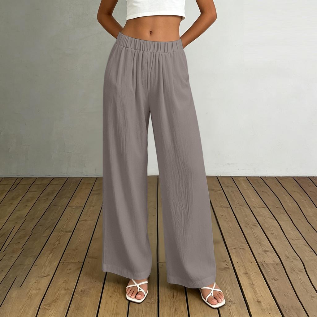 Damen High Waist Wide Leg Hose mit elastischem Bund Lockerer Schnitt Leichter fließender Stoff mit Taschen für Freizeitkleidung