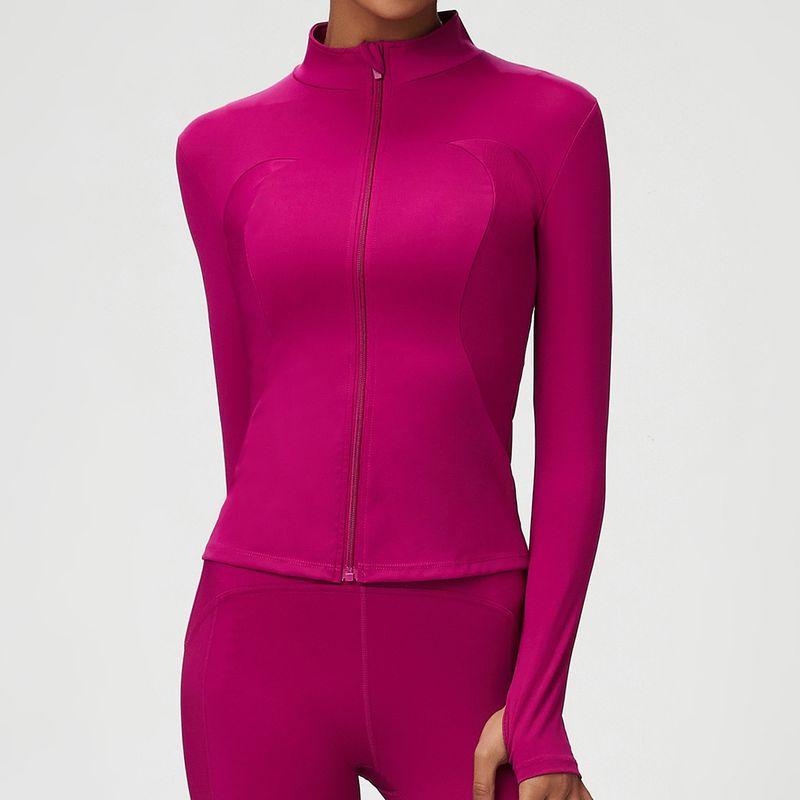 

Fall and Winter New Arrival Silm Slim Looking Sports Tops Women s Zipped Stand Collar Workout Clothes Quick-Drying Long Sleeves Tight Yoga Outwear Dincense Powder S