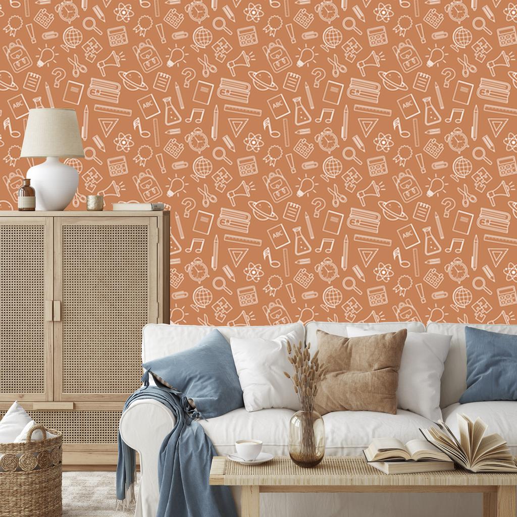 Wallpaper School Supplies Orange and Peach 50x1000