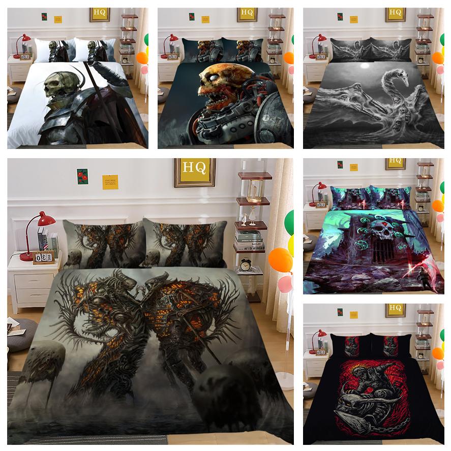 

Комплект постельного белья с 3D-принтом ужасов и рисунком головы черепа, пуховое одеяло и наволочка, 2/3 предмета, праздничная атмосфера Хэллоуина, украшение для дома