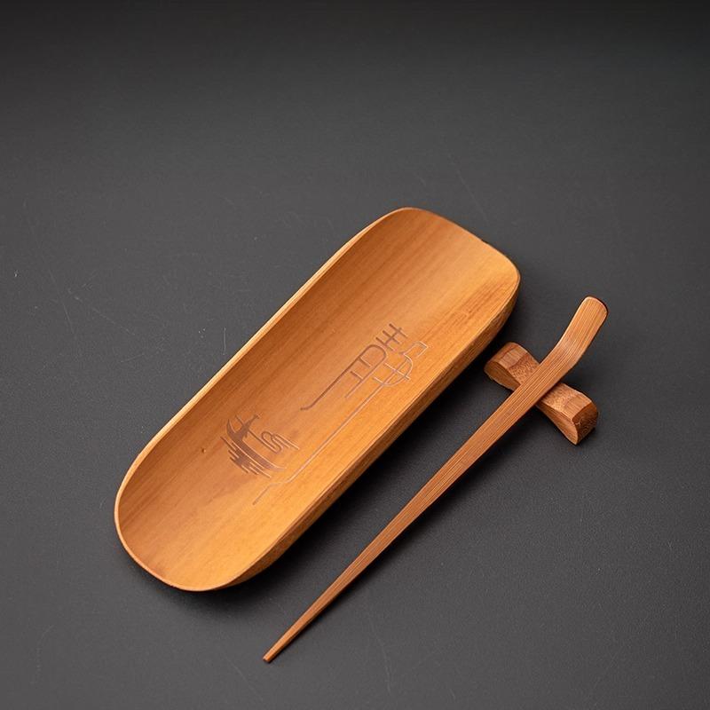 Wenzhu Tee-Set aus rein handgefertigtem chinesischem Natur-Bambus, lackfrei, Teelöffel, Teeklammer, Teelotus, Teezubehör
