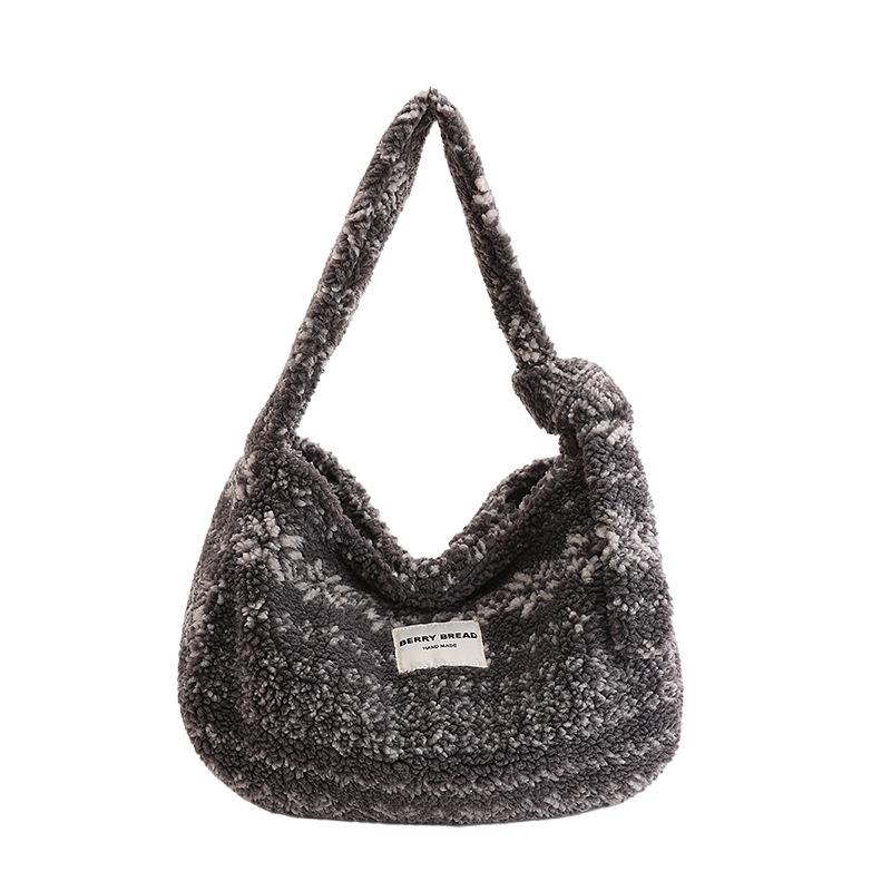 

Fuzzy Patterned Shoulder Bag for Women with Soft Texture and Oversized Design сірий