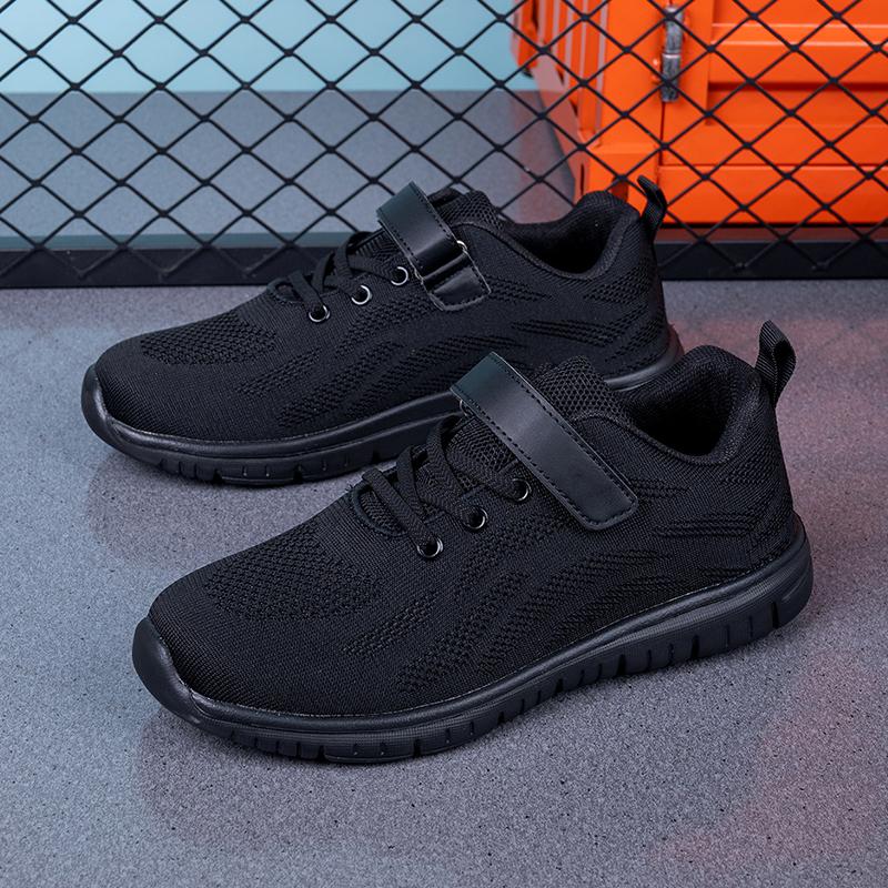 Spring Children Breatheable Simple Boys Sneakers Solid Black School Shoes for Girls Hook & Loop Kids Casual Walking Shoes