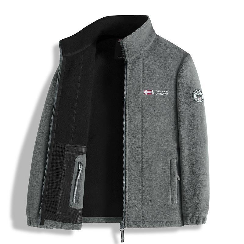 Men s Double-Sided Norwegian Sherpa Fleece Jacket: Business Casual, Outdoor, Warm, Plus Velvet & Thickness for Autumn/Winter. S серый