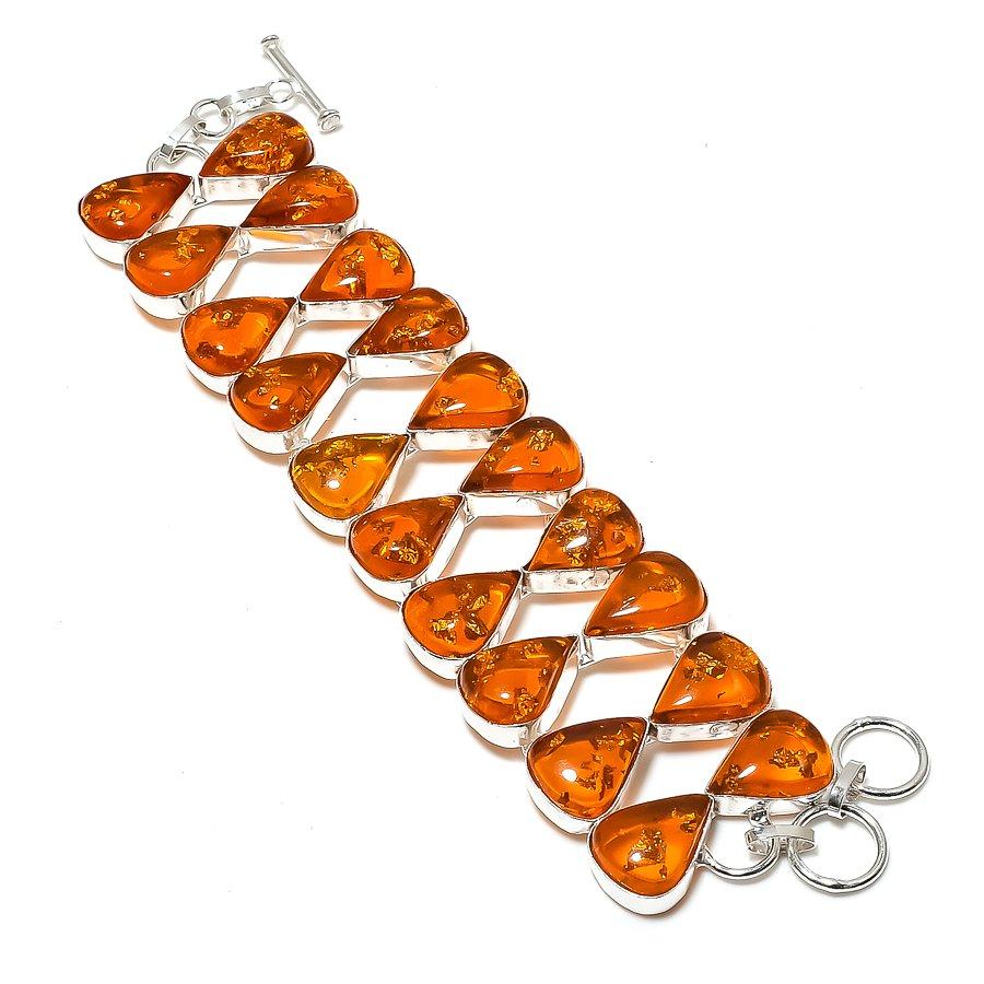 

Baltic Amber Gemstone Handmade 925 Sterling Silver Bracelet 7-8 p2O09