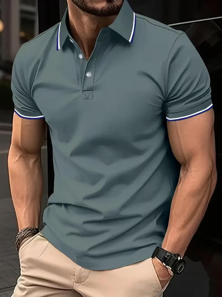 Polo da uomo a maniche corte, vestibilità slim, elegante abbigliamento casual