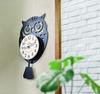 KI Japan Owl Wall Clock, Blue, 42 x 25 cm (Stylish Antique Shabby Finish, No Glass)