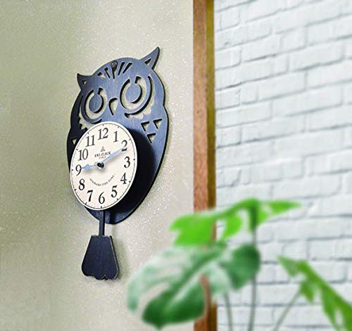 KI Japan Owl Wall Clock, Blue, 42 x 25 cm (Stylish Antique Shabby Finish, No Glass)
