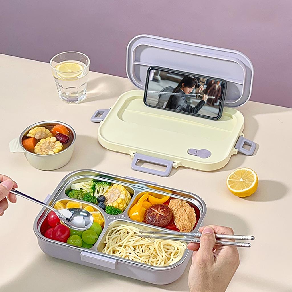 4/5 Fack Tecknad Matlåda Med Bestick 4/5 Fack Portabel 304 Rostfritt Stål Bento Matlåda För Barn Studenter