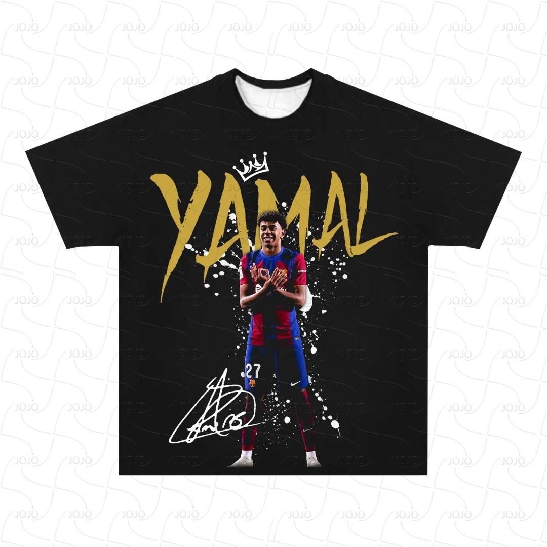 Футболка с ретро-графикой «Футбольная звезда Ямаль» с 3D-принтом, мужская футбольная одежда Y2k, унисекс, модная, оверсайз, гангстерский топ S