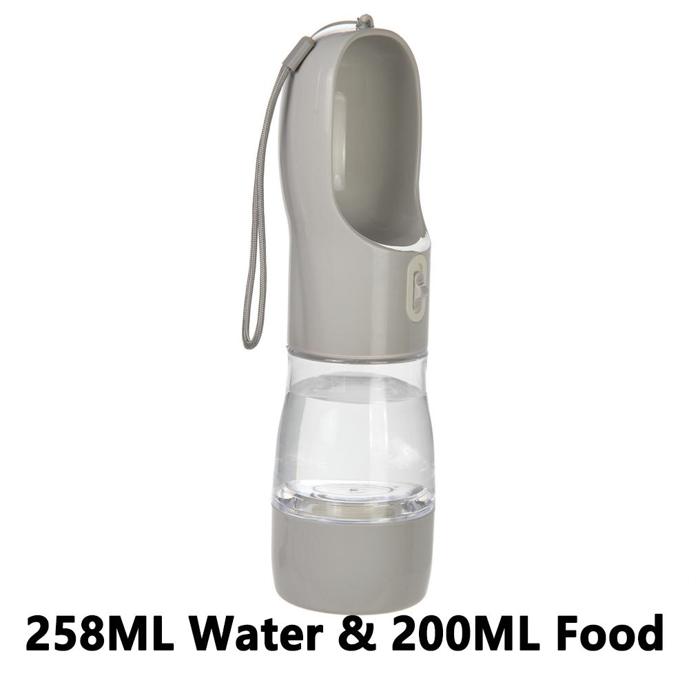 

2 IN1 Dog Water Bottle Portable Drinking Feeding Puppy Bowl Food Outside Traveling Bowl 258ML Water 200ML Food Pet Container серый