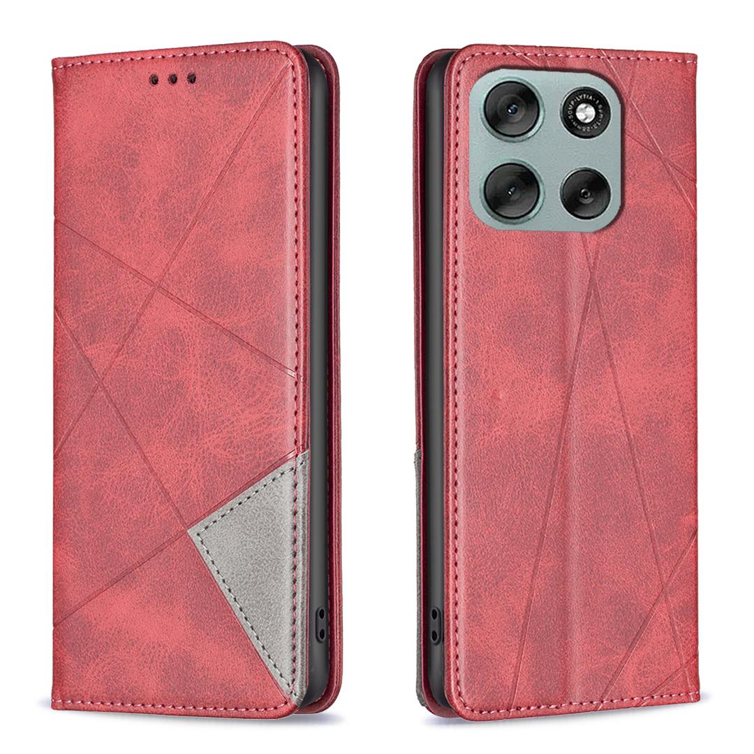 

Чехол для Motorola Moto G56 5G с отделениями для карт, геометрическим тиснением, кожаная накладка на телефон Red