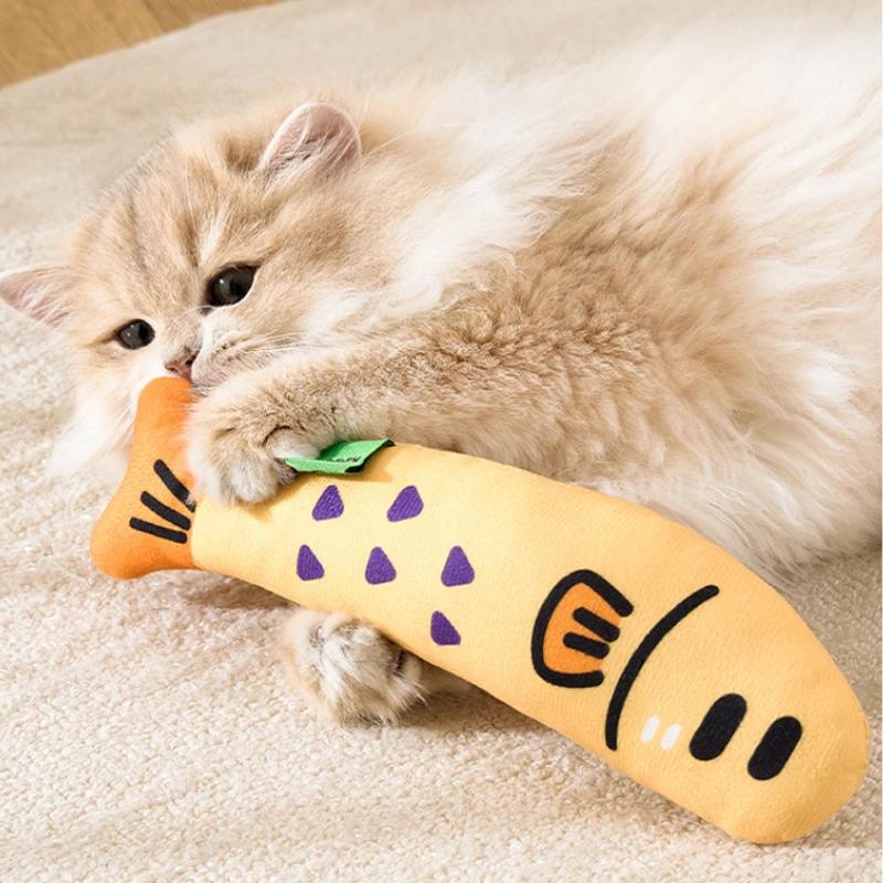 Catnip Toys for Cats Fish Shape Linen Kitten Teasing Toy 26cm/10.24 Inch Interactive Cat Kicking Toys Soft Catnip Crinkle Toys