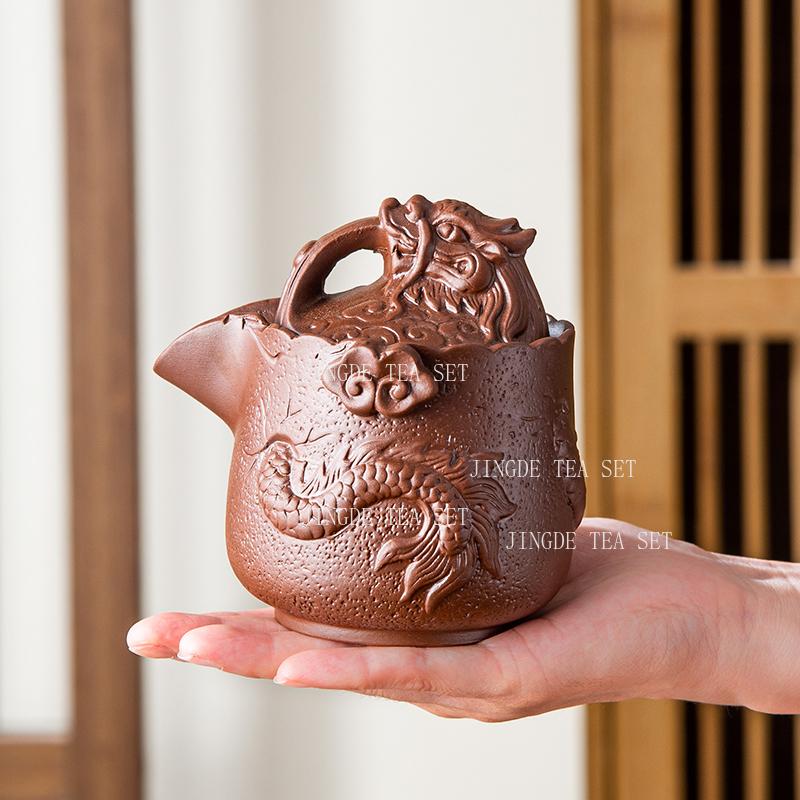 1pc Zhu Ni Handmade Teapot Purple Clay Large Handheld Pot Household Chinese Style Fast Food Cup Kung Fu Tenglong Tea Set