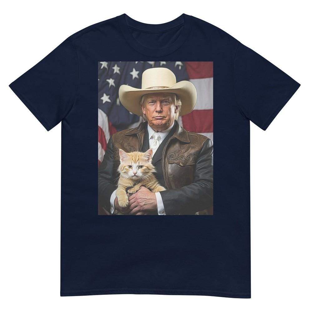 Donald Trump Cat Shirt Cowboy American Flag Funny Trump 2024 TShirt S