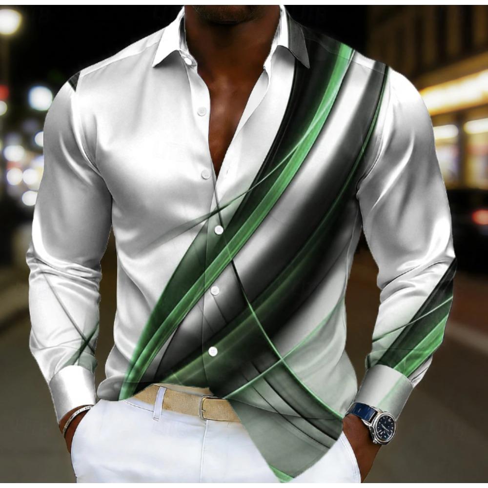 Men's Striped Pattern Printed Long Sleeve Shirts Casual Cardigan New Button Holiday Fashion Shirts