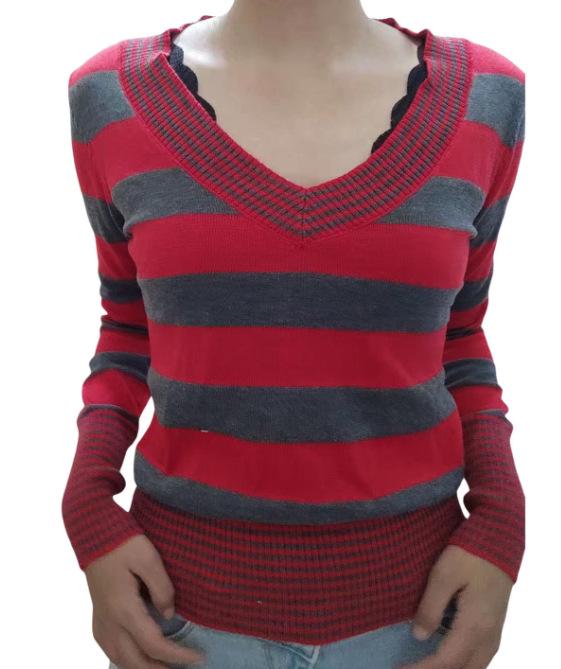 Women's Striped Sweetheart Neck Bodycon Sweater with Flare Sleeves - 2022