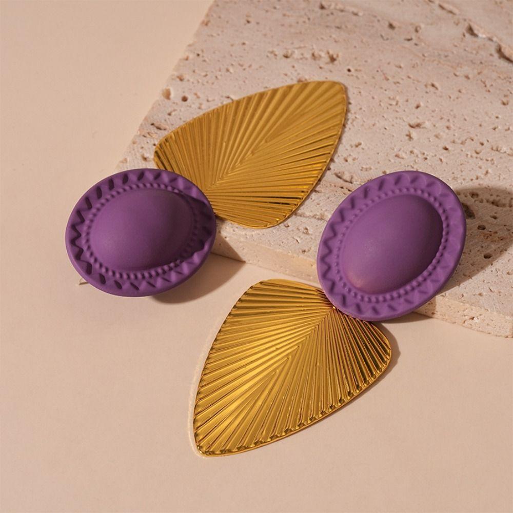 Textured Leaf Pendant Earrings Color Blocking Exaggerated Earrings Vintage Drop Earrings  Women