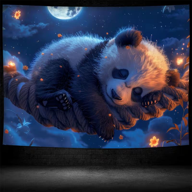 2D Dreamy Fantasy Giant Panda Starry Night Baby Shower Kids Birthday Photography Backdrop
