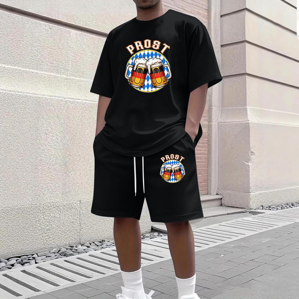 Men's Casual Two Piece Set Short Sleeve Crew Neck T Shirt and Shorts with Graphic Print Comfortable Fit Lightweight Fabric