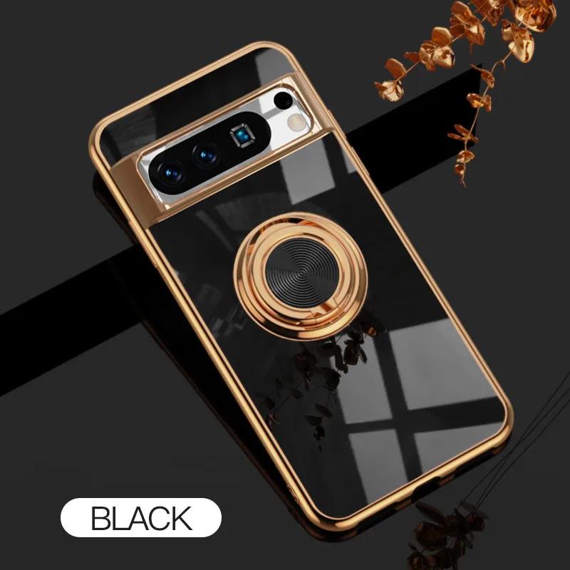 Měkký nárazuvzdorný pokovený držák s kroužkem Pouzdro na telefon Pro Google Pixel 10 9 Pro XL 9A 8A 8 Pro 7 7A Kryt Stojan Šasi Capa Funda Coque