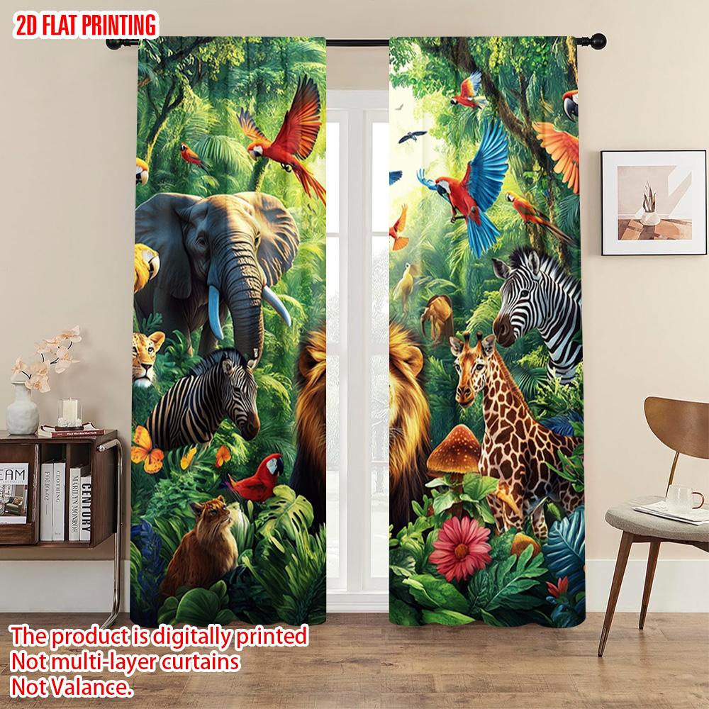2pcs   plane printing Contemporary Curtains arboreal animal Versatile 100% Polyester (without rod) Holiday for Bedroom &