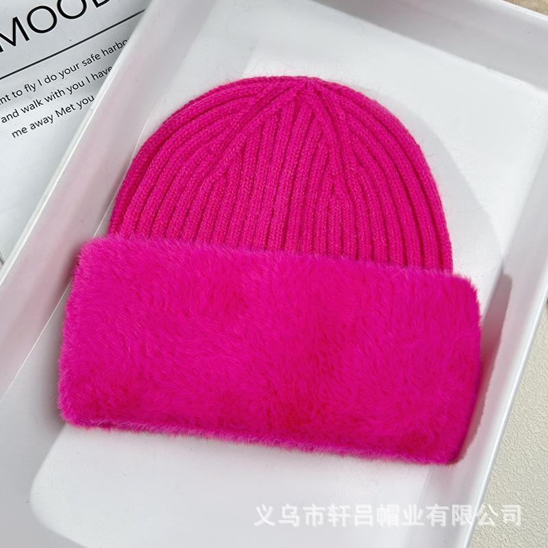 Autumn and winter velvet warm wool hat women's solid color new outdoor cold-proof thickened knitted pullover hat versatile cold hat