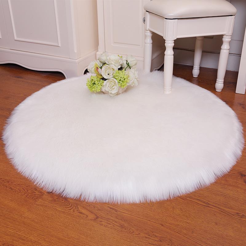 Nordic Style Faux Wool Round Plush Rug - White Solid Color Carpet for Room 30CM Round