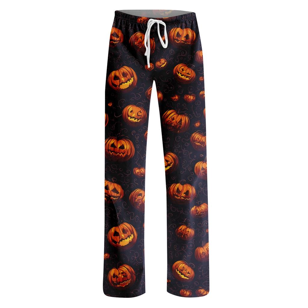 Women's Drawstring Halloween Printed Pants Casual Trousers with Elastic Waist