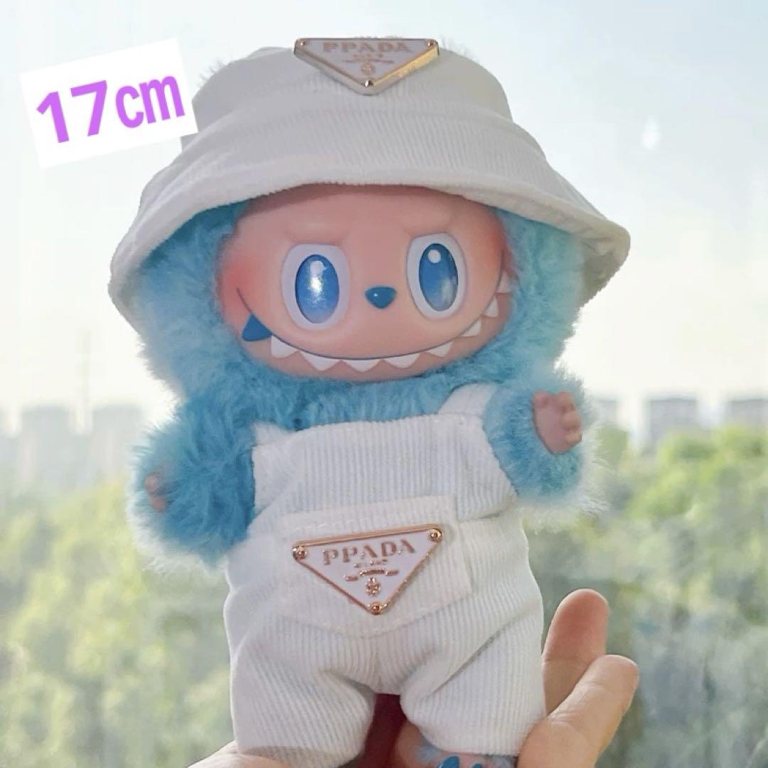 

[USED] White 17cm LABUBU Lovebu Dress-Up Overalls & Hat Plush Toy