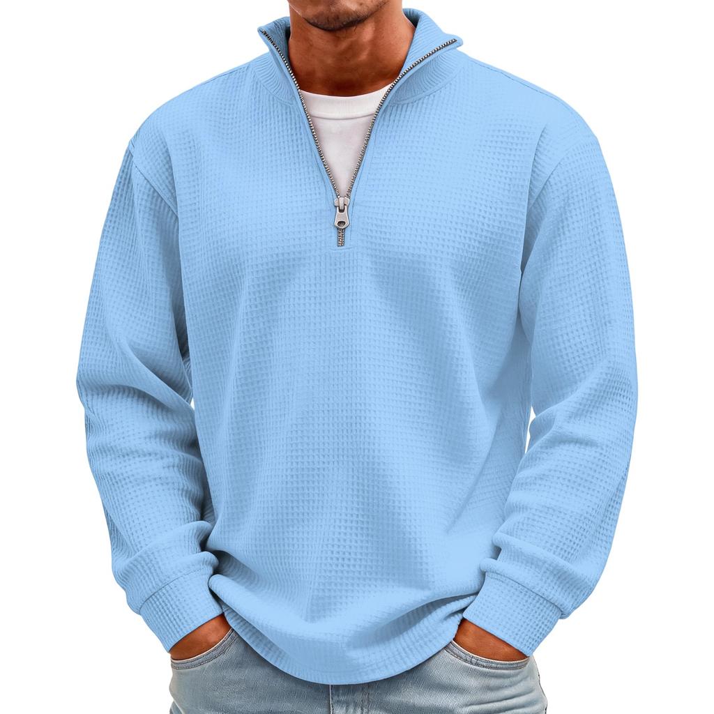 Men's Casual Knit Long Sleeve Pullover with Stand Collar and Ribbed Cuffs