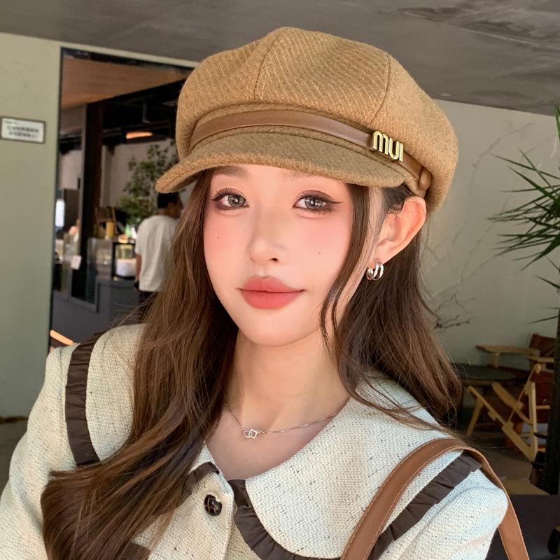 

Корейська нова осінньо-зимова шапка для жінок, універсальна шапка-зірка з качиним язичком, зимова вітрозахисна та тепла, новина для хлопчачої шапки average size