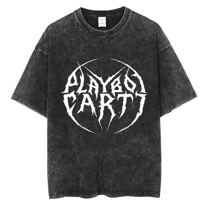Rapper Playboi Carti Álbum Musical Die Lit Camiseta Lavada Hombres Mujeres Hip Hop Camisetas Populares Moda Camisetas Góticas Algodón Streetwear
