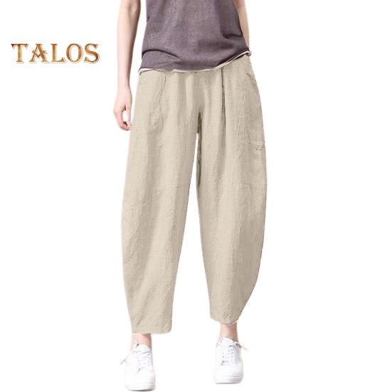 Damen Sommerhose, elastische hohe Taille, weites Bein, lässige Hose mit Taschen, einfarbig, lockere Passform, dünne Hose