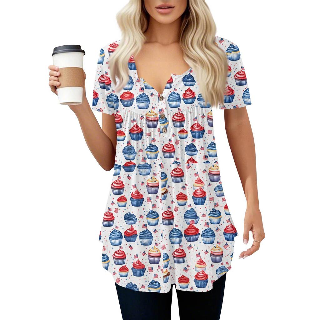 Women's Casual T-Shirt Printed Round Neck Pullover Short Sleeve Top