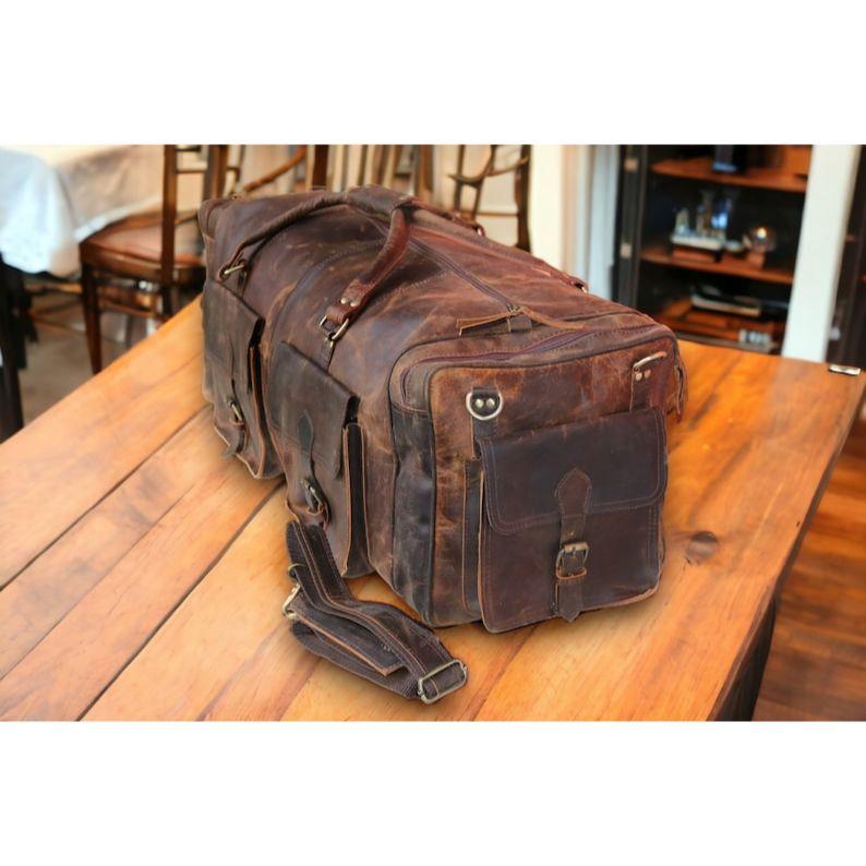 Personalized Leather Duffle Bag Travel Carry On Luggage Overnight Gym Weekender Handmade Duffel Bag Groomsmen Gift Oversized Christmas Gift