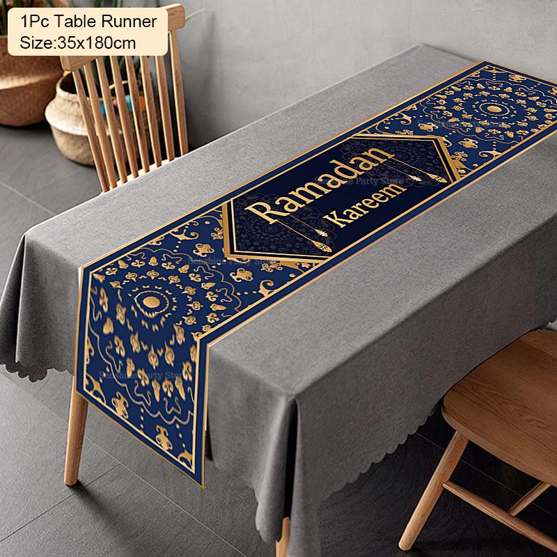 2024 Eid Mubarak Decoration Tablecloth Table Runner Banner Balloons Islamic Muslim Party Decor Ramadan Kareem Eid Al Adha Gift